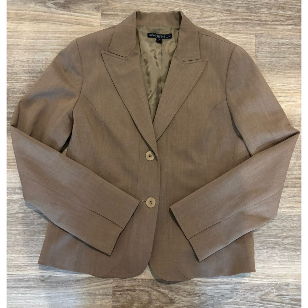Lafayette 148 New York Womens 10 Brown Button Front Wool Blend Blazer Lined